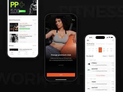 Unleash Your Potential with Orange Fitness - Fitness App app card design fitness schedule fitness services fitness website fitnessapp fitnesscommunity gym gym app gym website mobile app ui ux