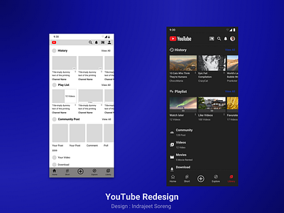 Redesigned YouTube Mobile App UI : Library Screen graphic design ui