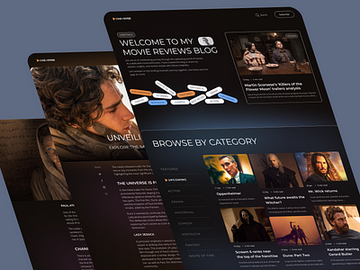 Cineverse - movie review blog blog branding design design team homepage illustration logo movadex moviereviews movies personalblog ui vector website