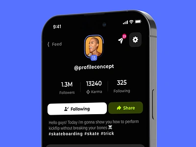 EduDo — Profile Screen Design app app ui app ux clean dark mode engagement follow icons inspiration mobile app network product design share short video social ui user experience user profile ux video