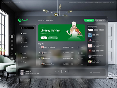 Vision Pro - Spotify design apple ar music redesign spotify ui design vision pro vision pro kit vision pro ui vr web app