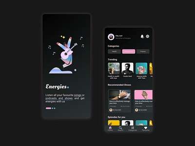 Melody: A Stylish Dark Mode Music App brand identity branding color palette creative design creativeprocess dark mode design inspiration design trend graphic design illustration layout design logo mobile design mobile ui ux music app typography ui ui ux design ux visual design