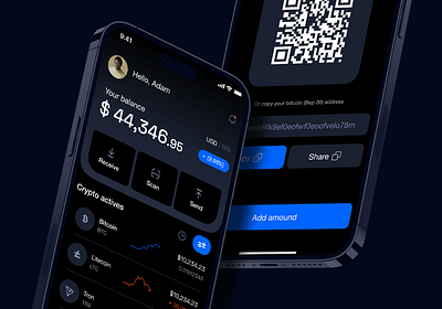 Crypto Wallet Mobile App app bitcoin branding crypto cryptocurrency design ethereum finance graphic design logo mobile mobile app ui ui design ui ux uiux ux ux ui uxui wallet