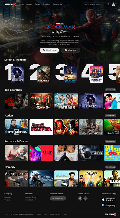 STREAM X - Streaming Platfrom UI/UX Design design figma landing movieapp netflix prime streaming ui video