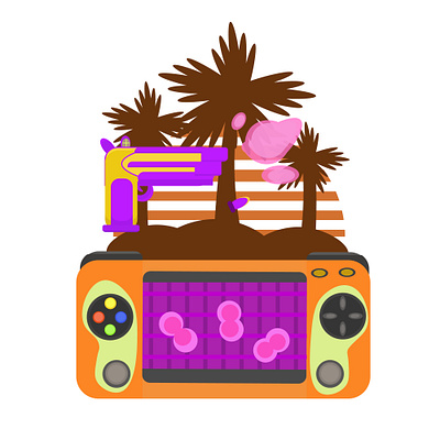 Retro game console design game game console gun logo neon palm tree retro