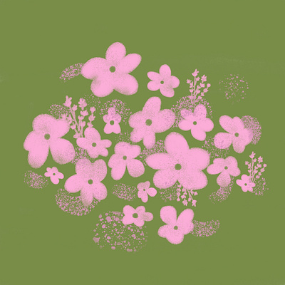 Peony's mood flowers green illustration pink spring texture
