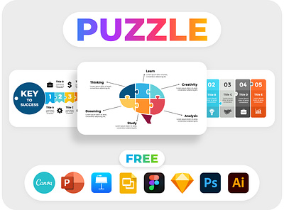 Free Puzzle Infographic Template! PowerPoint Canva Figma Psd Ai biology brain canva element figma infographics jigsaw key keynote medicine mind pitch deck powerpoint presentation puzzle sketch slides success templates think