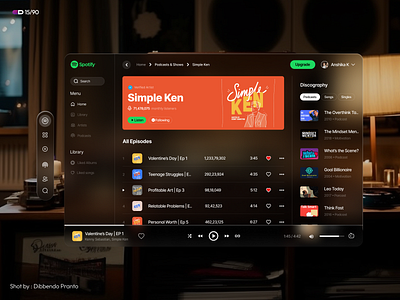 Vision Pro - Spotify design animation apple vision apple vision pro apple vision pro design design flat illustration logo minimal podcast shows and podcasts spatial design spotify spotify design ui ui design ux ux design vision pro vr headset