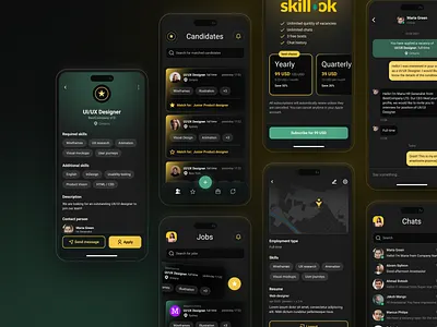 Work finder | Staffing mobile app app blur chat colorful colors concept dark design illustration interface list view management pricing profile site typography ui ux web wireframes