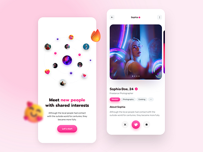 Mobile Dating App app blur clean dating app design mobile app pink
