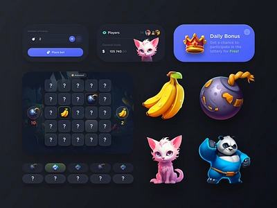 Casino: UI Elements casino casino app casino design casino games casino ui casino visual crash elements gambling gambling design gambling ux gambling website game interface illustration interface mines slots ui ui kit web casino