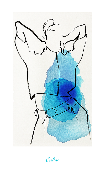 Ecoline blue illustration line sketch woman