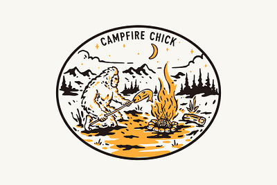 Campfire chick vintage illustration adventure art bigfoot campfire camping coffee design explore illustration logo outdoorapparel restaurant tshirtdesign