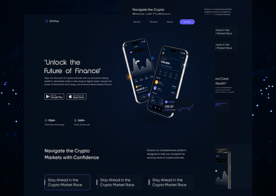 Landing page for crypto mobile app dark web nft trading website ui ux