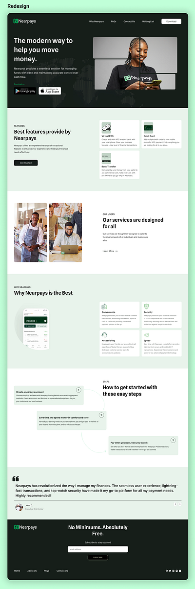 Nearpays landing page redesign app banking branding design fintech graphic design illustration langing page logo typography ui ux vector