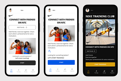 Redesign of main page for Nike Training Club Mobile App animation branding design typography ui ux