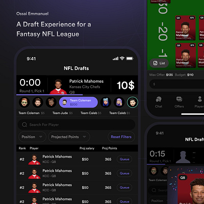 A Draft Experience for a Fantasy NFL League - Mobile design fantasy league productdesign sports ui uiux user interface ux