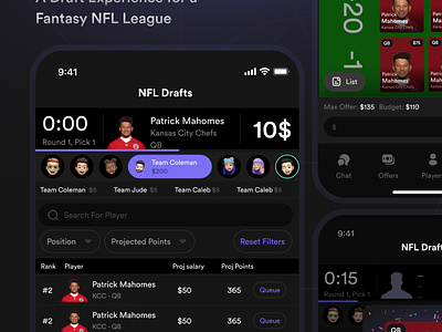 A Draft Experience for a Fantasy NFL League - Mobile design fantasy league productdesign sports ui uiux user interface ux