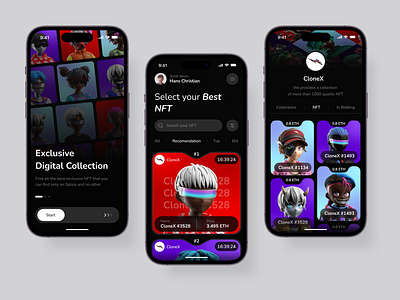 Splice - NFT Marketplace android app art bitcoin block chain clean crypto dark ui ethereum exchange futuristic home page inspiration ios marketplace mobile mobile ui nft nft app ui design