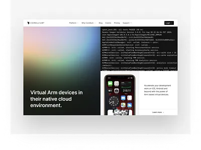 Corellium Website — Hero Concept II android concept console corellium device emulator gradient hero home homepage hypervisor ios iphone metal security technology testing virtual virtualize website