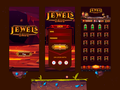 "Jewels Cave Game cave design design gaming designer game gaming jewels logo game ui