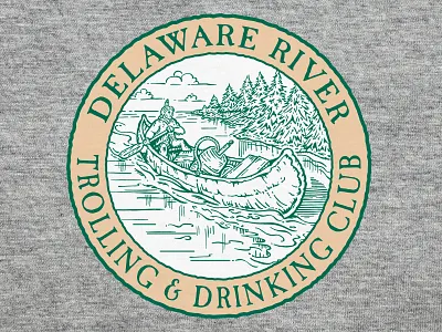 Delaware River Trolling & Drinking Club logo beer branding canoe delaware river drinking green illustration indian keg logo owen design paddle recreation river rustic t shirt tan tom owen water