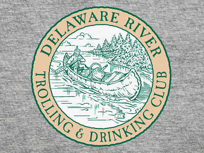 Delaware River Trolling & Drinking Club logo beer branding canoe delaware river drinking green illustration indian keg logo owen design paddle recreation river rustic t shirt tan tom owen water