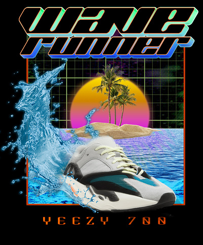 "Outrunner" (Yeezy 700 Wave Runner) 80s adidas cyberpunk design graphic design jetski kanye kanye west neon ocean outrun retrowave sneakerhead synthwave vaporwave waverunner yamaha ye yeezy yeezy 700