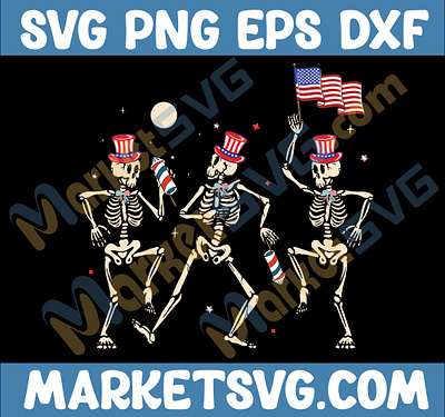 Dancing Skeleton 4th of July American Flag Skellies animation branding cat t shirt design graphic design illustration logo t shirt th of july ui vector