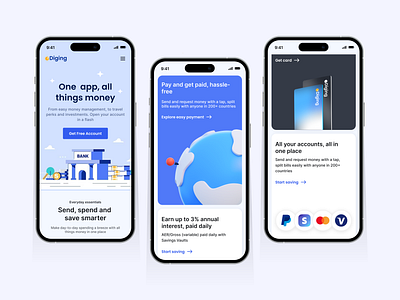 Diging Mobile Responsif- Simple Landing Page for Digital Banking 3d app banking best design business digital bank finance website fintech illustration landing page minimal design mobile modern ui money online bank responsif simple tansfer ui ux wallet