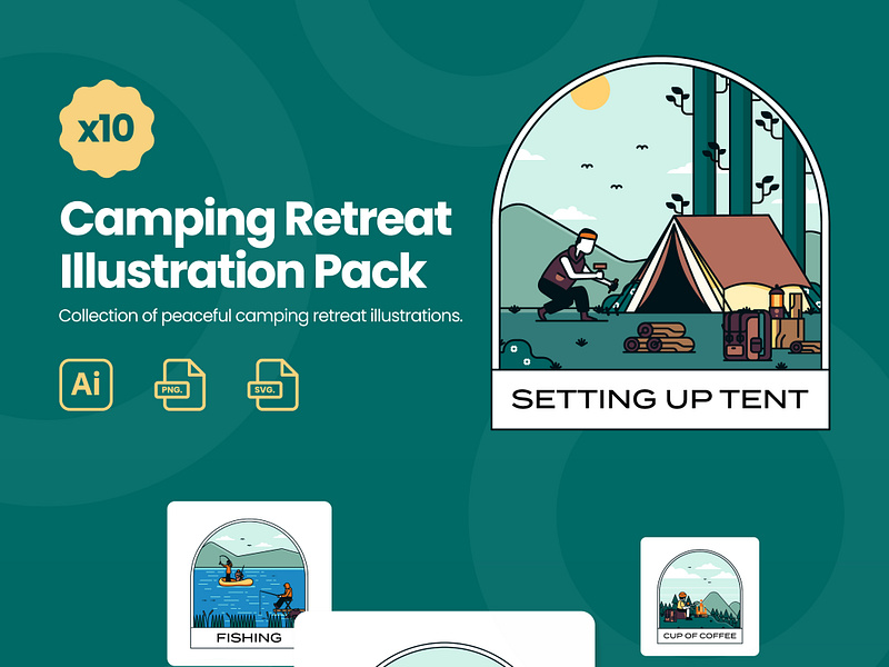 Camping Retreat Illustration Pack graphic design graphics illustration vector vector illustration