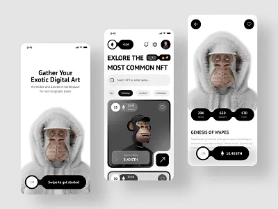 MonkSea - NFT Marketplace Mobile App app auction blockchain clean crypto cryptocurrency design ethereum exchange finance ft marketplace mobile monksea nft app profile token trade ui wallet