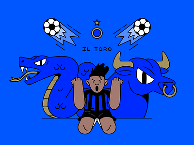 Toro biscione bull celebration character design football goal illustration inter internazionale lines milan milano nerazzurri player snake soccer team toro vector