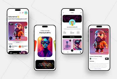 NFTs Marketplace App app app design app uiux branding component design designer dribbble figma flat graphic design illustration logo mobile app sidebar ui uikit uiuxdesign user interface