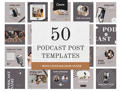 Podcast Post Social Media Pack canva design canva template instagram instagram post instagram stories instagram template