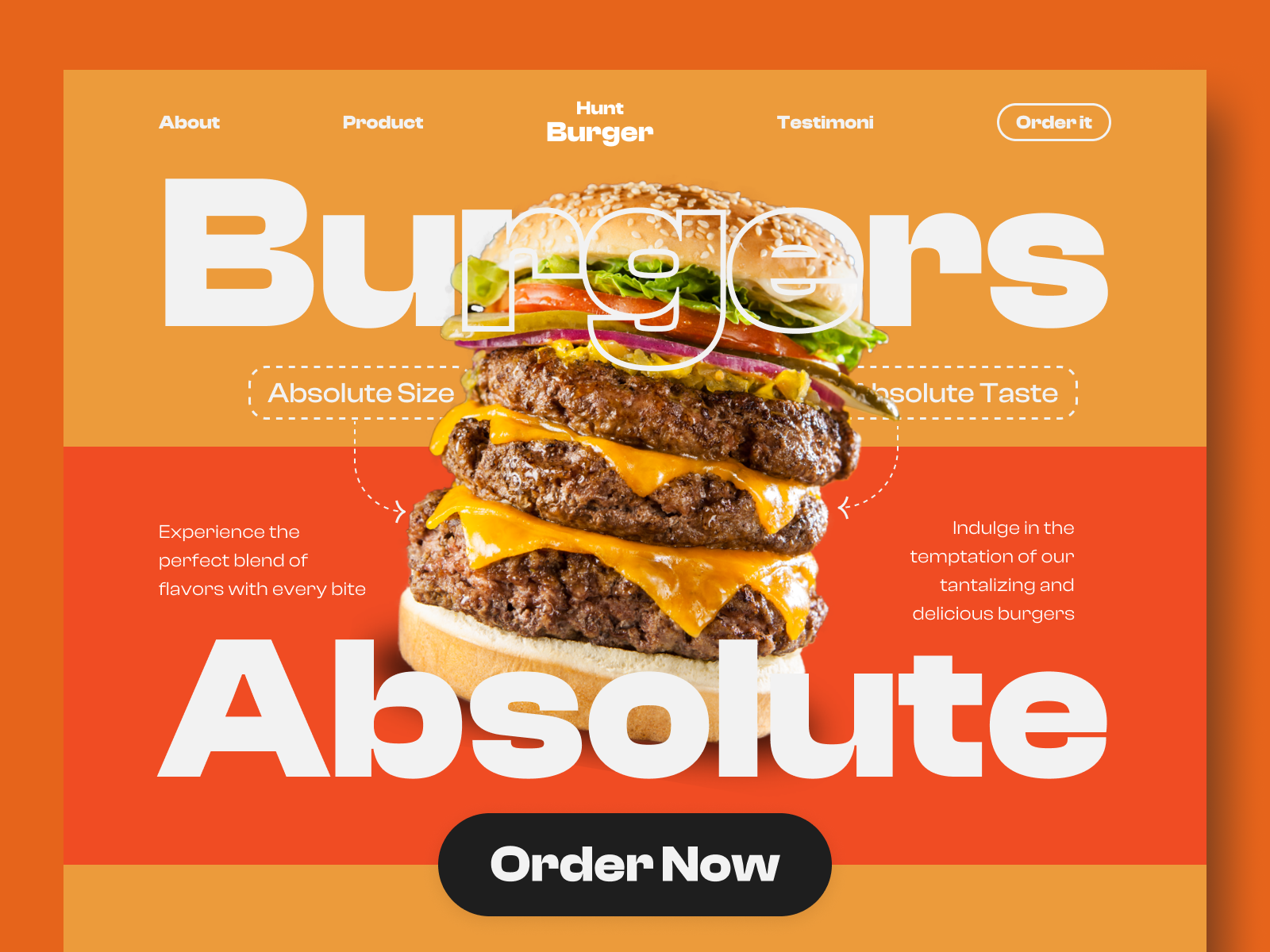 Hunt Burger- Food Delivery Website🍔 burger burger website eat fast food food food and beverage food delivery food order food shop hamburger home page junk food kitchen landing page restaurant ui ux web web design website