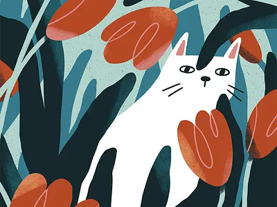 Cat and Tulips cat digital illustration flowers illustration plants procreate tulips