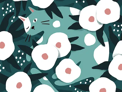 Cat and Wildflowers cat digital illustration flowers illustration meadow plants procreate wildflowers