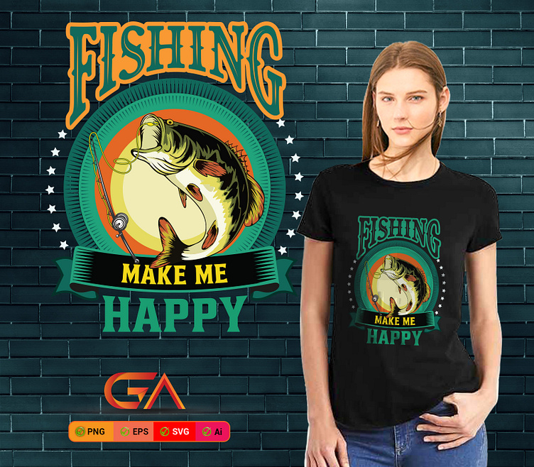 Fishing Makes Me Happy T Shirt Design PNG Images