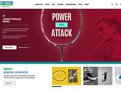 Yonex Homepage - Introducing new racket Astrox 100 branding graphic design ui