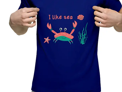 Print "crab loves the sea" for men's T-shirt. Funny sea animals crab fun picture png print printshop sea animals sublimation summer print t shirt print краб принт принтшоп футболка