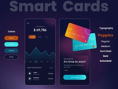 Smart Cards App 💳 branding graphic design smart card app typography ui