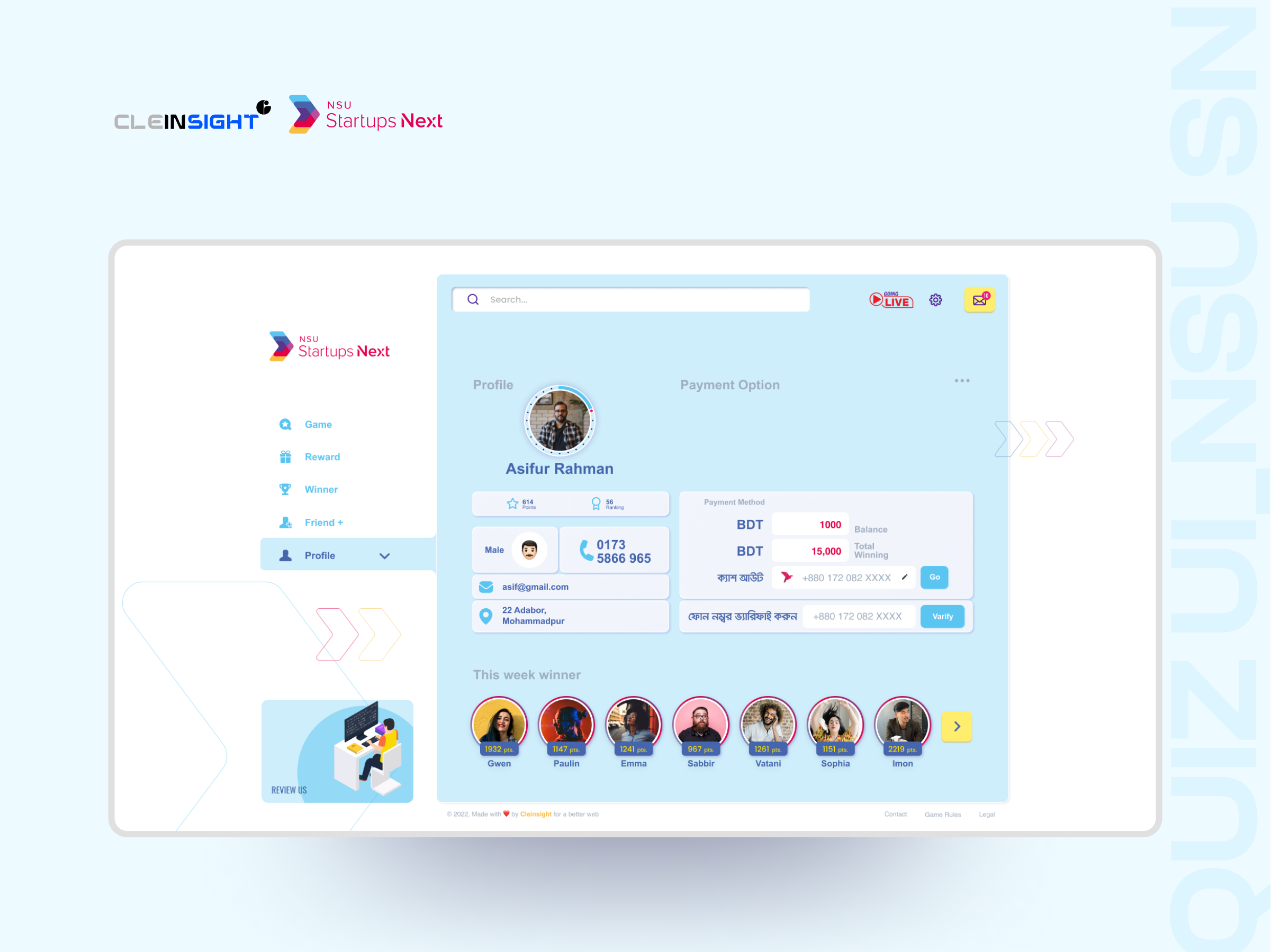 Cleinsight_Quiz Dashboard design nsu nsusn quiz responsive ui ux