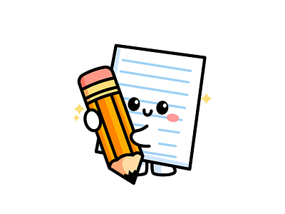 Paper and Pencil adorable cartoon character cute happy outline paper paper write pencil vector write