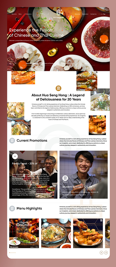 Huasenghong Restaurant Site Design : Landing Page / Home Page UI branding design graphic design illustration interface product service startup typography ui ux web website