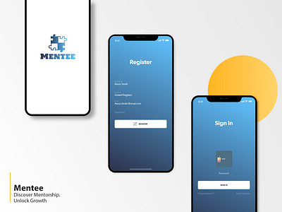 Mentee - Register and Sign In adobe xd app communication design education mobile photoshop product ui uiux
