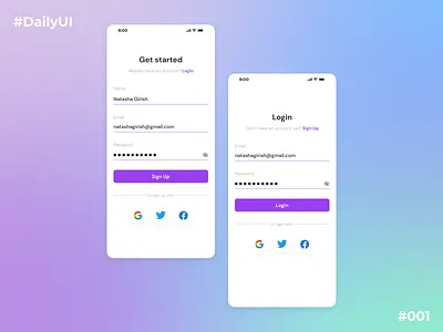 Sign Up/Login Screen - DailyUI #001 app appdesign branding dailyui dailyui001 dailyuichallenge design figma loginscreen mobile app mobile design mobile screen product design signupscreen uiux uiux design user experience user interface ux