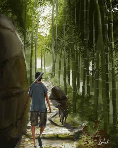 Man going through the bamboo forest art design digital art digital artist digital work graphic design illustration photoshop