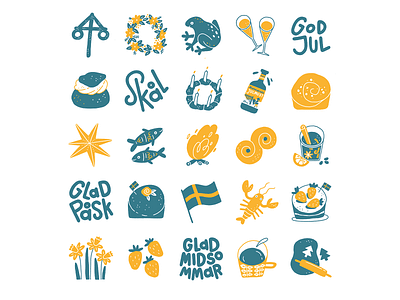 Swedish Celebrations Icon Set celebrations digital illustration food icon set icons illustration jul midsommar pask procreate sverige sweden
