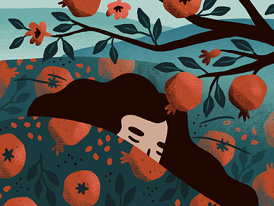 Pomegranate Dreams character digital illustration dream female fruit illustration pomegranate procreate sleep woman